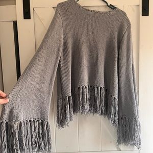 Gray fringed sweater